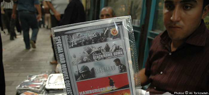 Behrouz Arshidi, 24, street-side seller of pirated films in the Great Bazaar of Tehran 