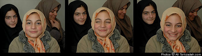 Fatimeh Javidan (front), with mother and twin sister Zahra.