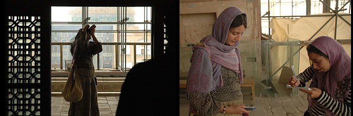 Italians Aurora Majnoni, 24, college student (left) and traveling companion Maddalena Artusi, 25, at Ali Qapu Palace, Isfahan, Iran.